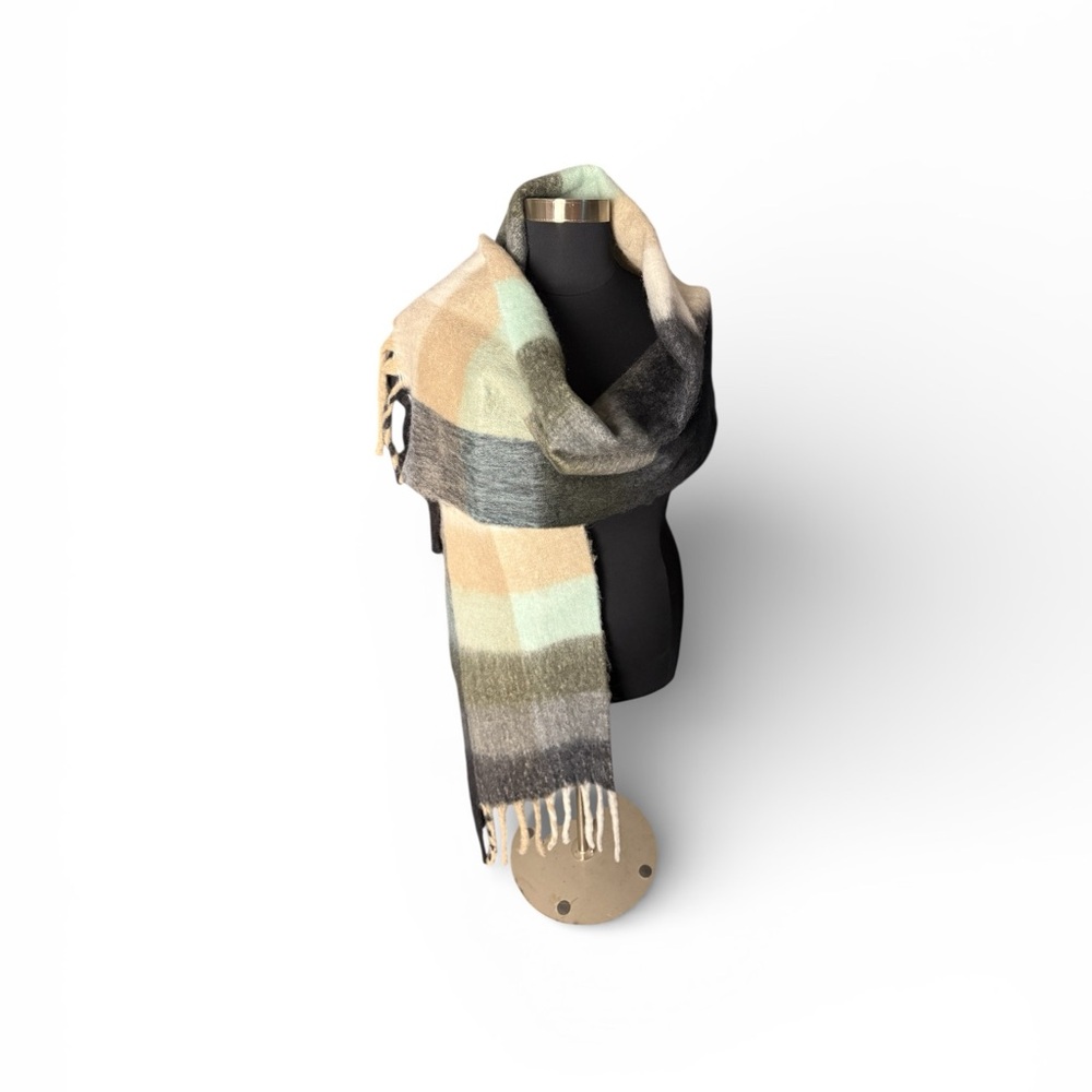 PK Winter Pashmina Women Plaid Scarf Shawl Knit Thick soft oversized 100”by 14”